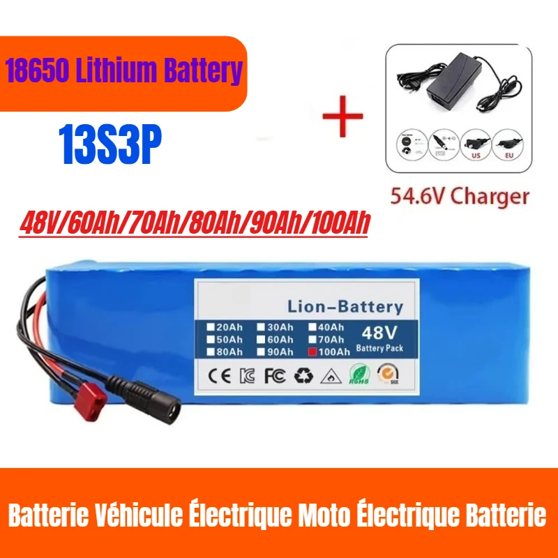 

13S3P 48V 10Ah Haute Puissance 18650 Lithium Battery Véhicule Électrique Moto Électrique Batterie Avec BMS + 54.6V 2A Chargeur