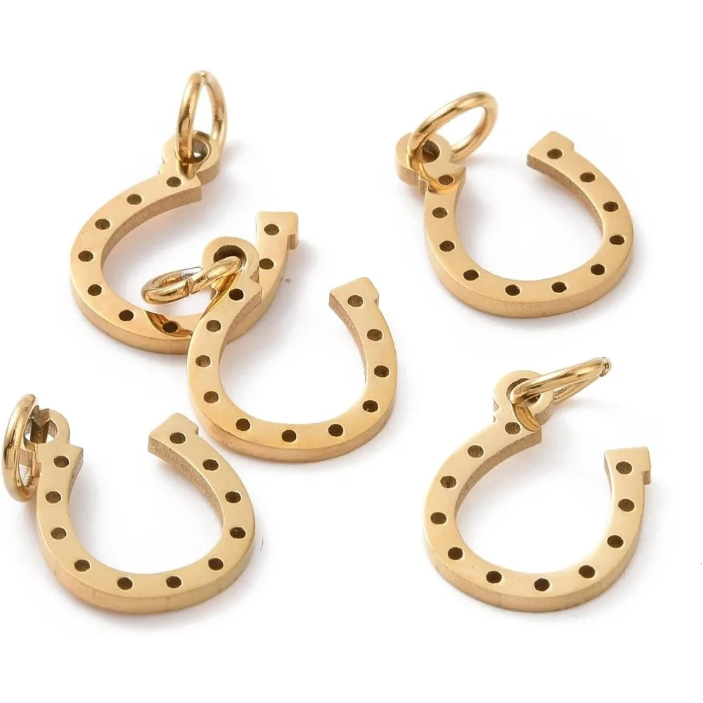 5Pcs Golden Western Lucky Horseshoe Charms 304 Stainless Steel Horseshoe Pendants Mini Metal Horseshoe Designs 13x10x1mm image 3