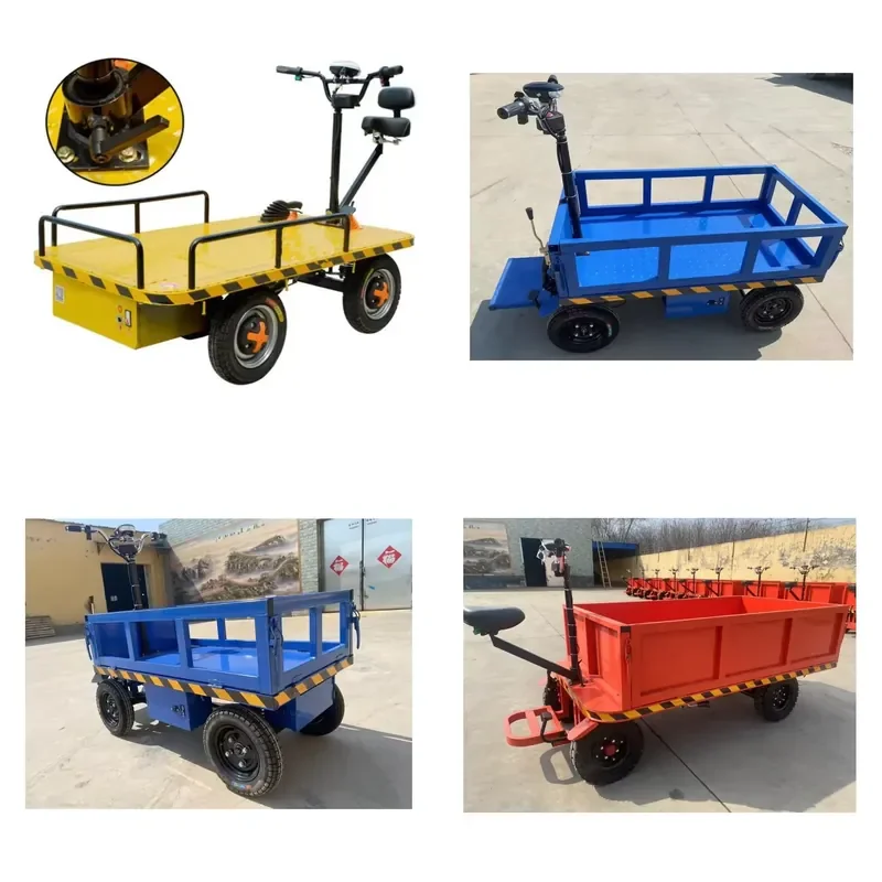 Industrial Machinery 2022 Electric Hand Push Flatbed Truck Three Rounds Transport Pull Brick Car