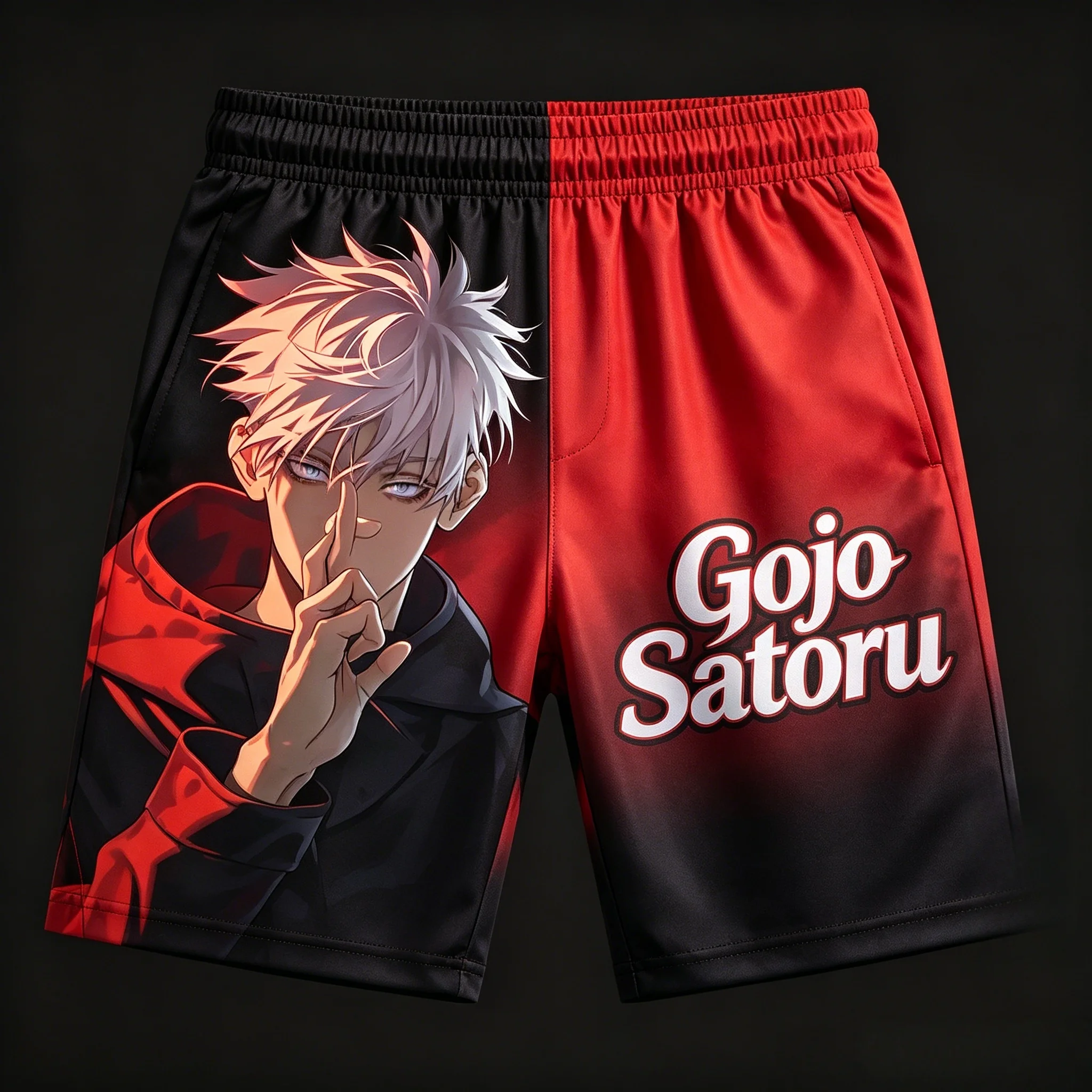 2026 Summer Jujutsu Kaisen Gojo Satoru Split Color Block All Over Print Quick Dry Sports Shorts,  Men Casual Streetwear Shorts