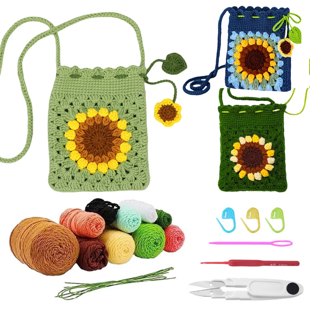 Sunflower Thread Woven Bags Crochet Hook Material Package Kit 1Set Crochet Hook Material Package Kit Woven Tools Storage Bags