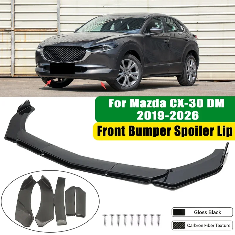For Mazda CX-30 DM 2019-2026 5Pcs ABS Car Front Bumper Lip Spoiler Splitter Body Kit Canard Tuning Accessories