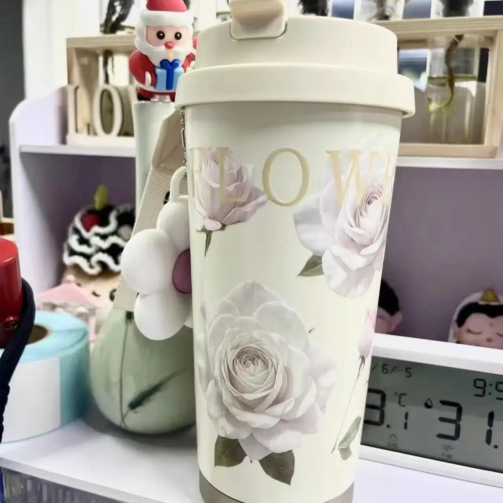 

Portable 500ML Thermo Coffee Mug Stainless Steel Ceramic Coating Travel Thermo Cup Flower Print LeakProof Insulated Cup Travel