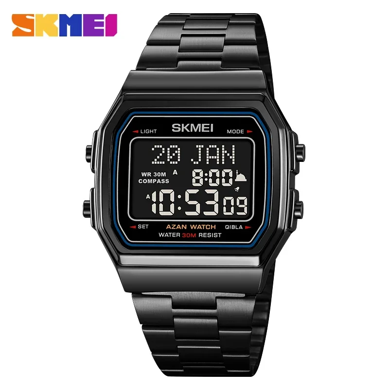 SKMEI 2113 Stopwatch Sport Watch for Men Muslim Prayer Azan Compass Alarm Hijri Islamic Digital Waterproof Wristwatches Relojes