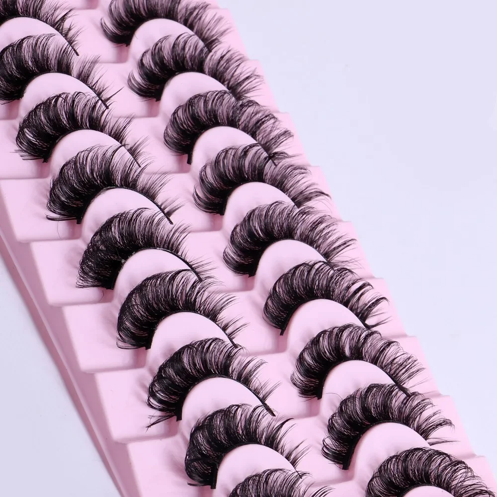 10 Pairs Russian Strip Lashes DD Curl False Eyelashes Fluffy Wispy Fake Lashes Pack