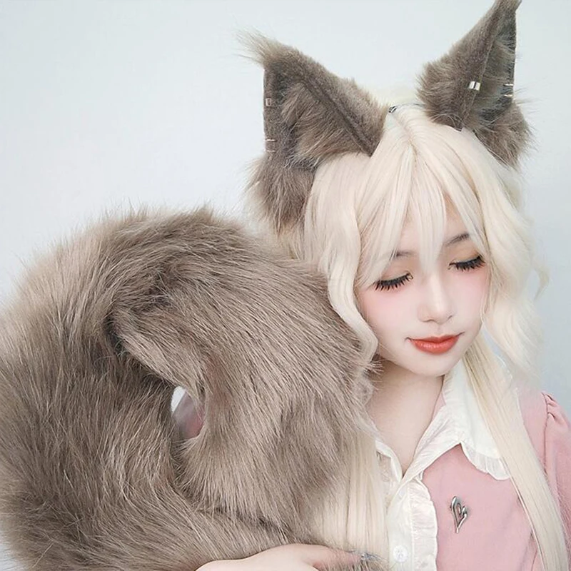 Diadema con Orejas de Ardilla Peludas y Cola de Ardilla de Peluche, Disfraz de Cosplay de Animal para Club Nocturno, Juego de Roles, Fiesta de Halloween, JK, Comic-Con
