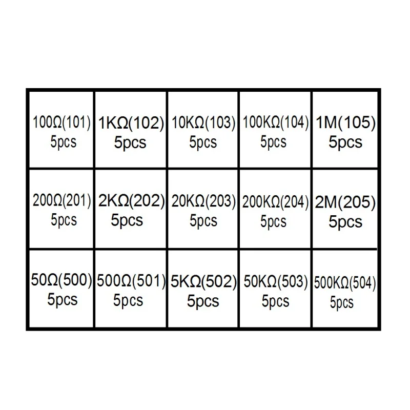 75 шт., регулируемый потенциометр 101 R (500)-504 K ()