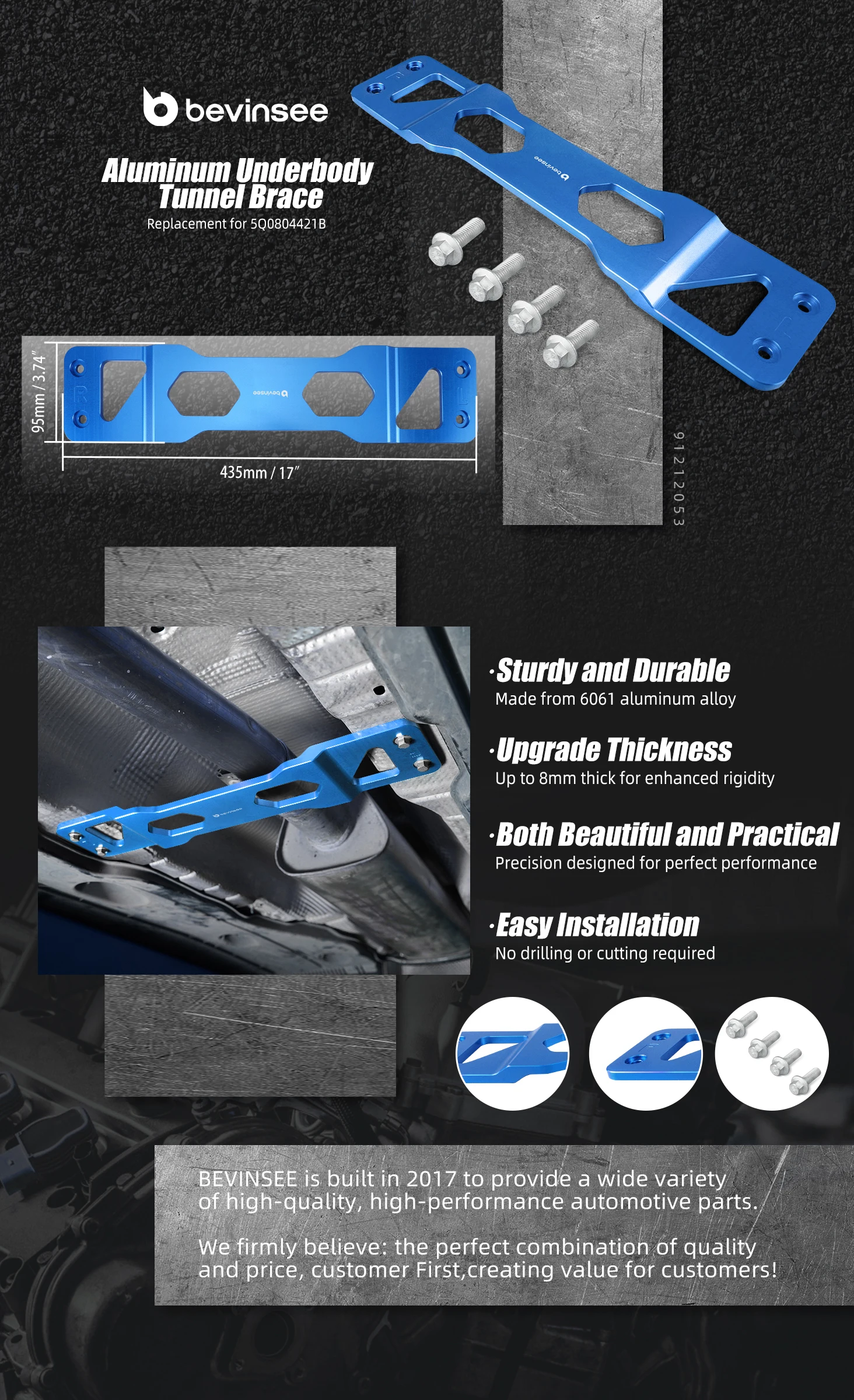 (EU-Lager) Aluminium-Mitteltunnelstrebe für VW Golf 7, für Audi A3/S3 8V Q2, für SEAT Leon 5F, für Skoda Octavia 5E – Detail 3