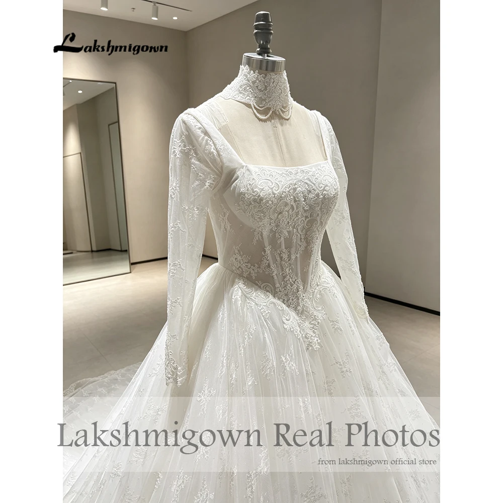 Lakshmigown Luxuriöse Spitzen-Hochzeitskleider Langarm Brautkleid Quadratischer Ausschnitt Ballkleid Prinzessinnen-Hochzeitskleider Maßanfertigung – Detail 8