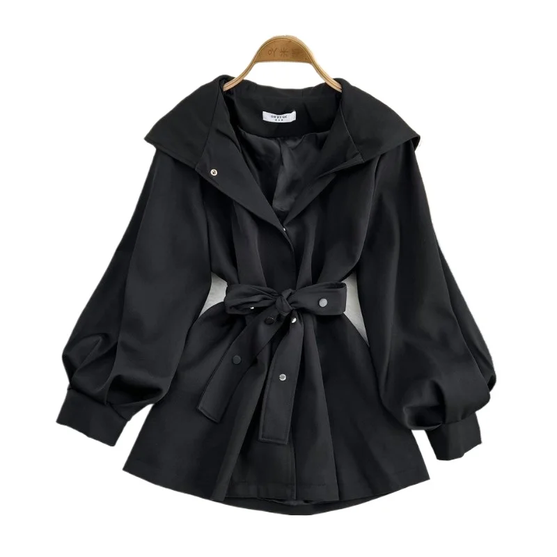 

Hooded Trench Coat Women's Autumn and Winter New Short Small Casual Design Waist Jacket Women's Clothing Simple Korean Version