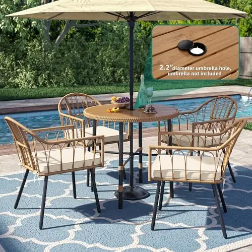 5-Piece Wicker Patio Dining Set with Umbrella Hole