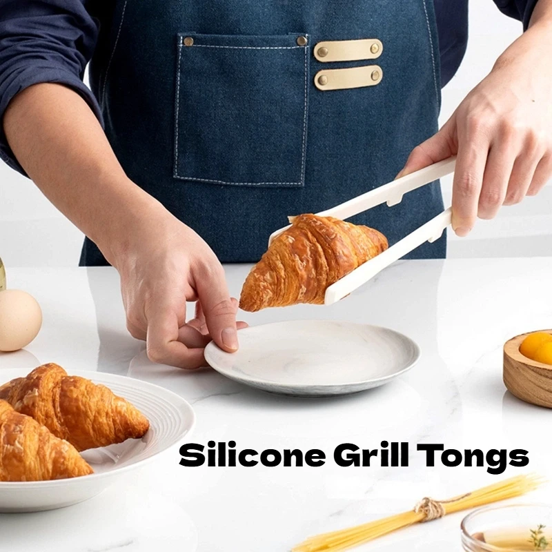

Silicone Grill Tongs Non-Stick Food Bread Clip Heat Resistant BBQ Salad Cooking Serving Clamp Steak Pasta Clip For Kitchen