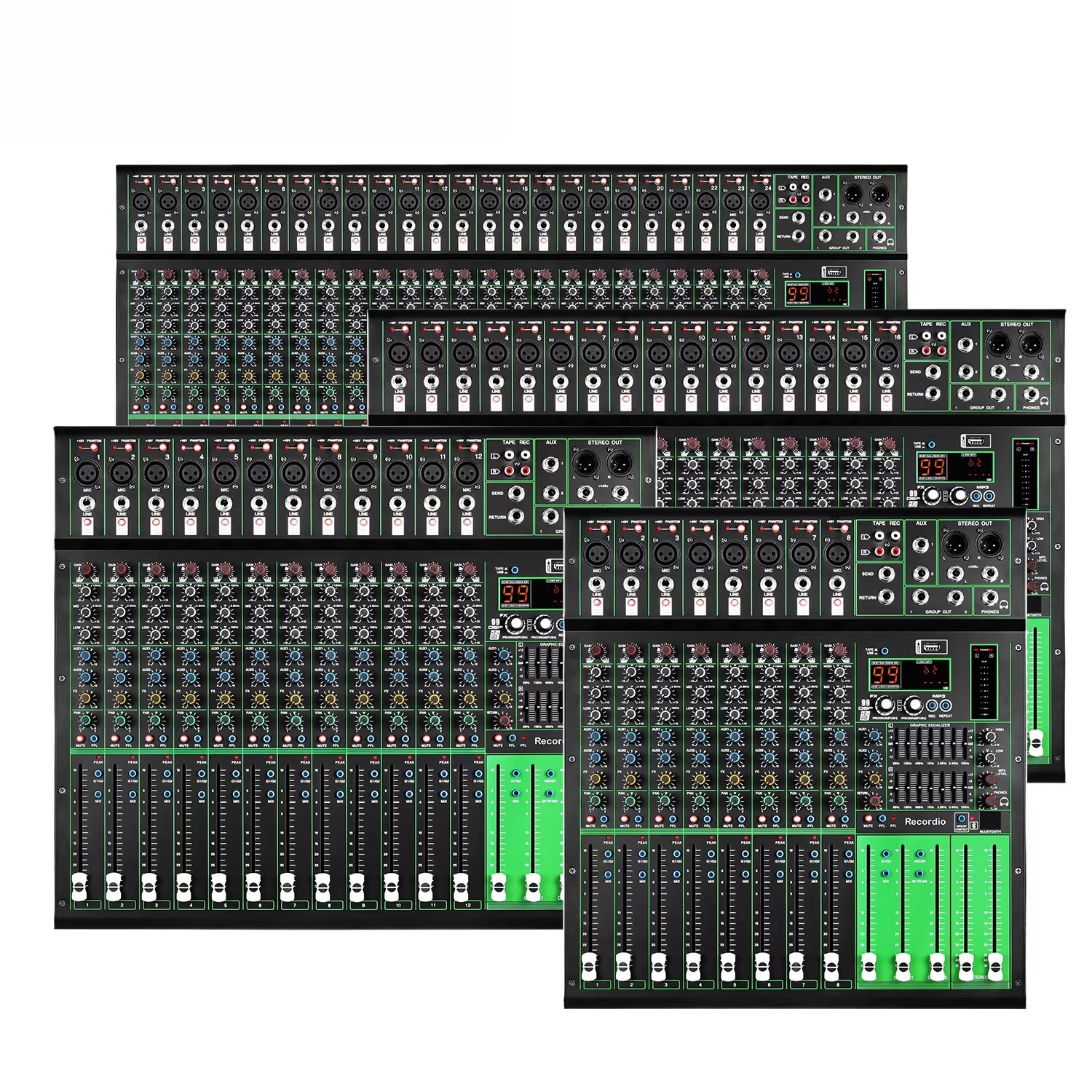 Karaoke DJ 24 Channel Audio Mixer Digital Mixing Console Reverb Effects USB Dual 7-Segment Equalizer Sound System