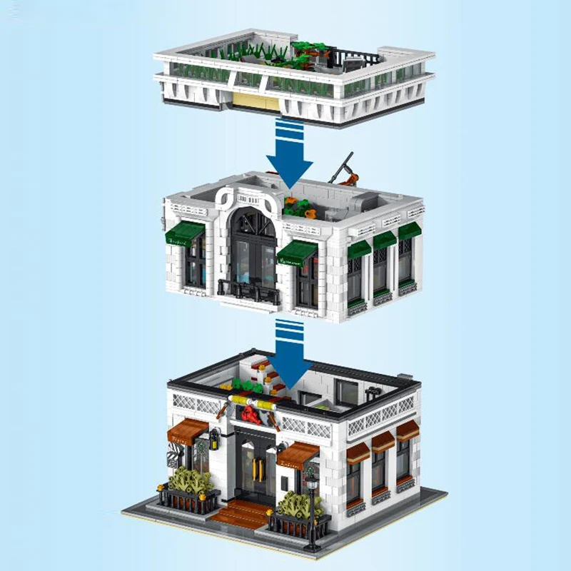 Seafood Restaurant Lighting House Buildings Set,City Apartment Store Model Modular Buildings Blocks Gift for Adults Kids 3846PCS