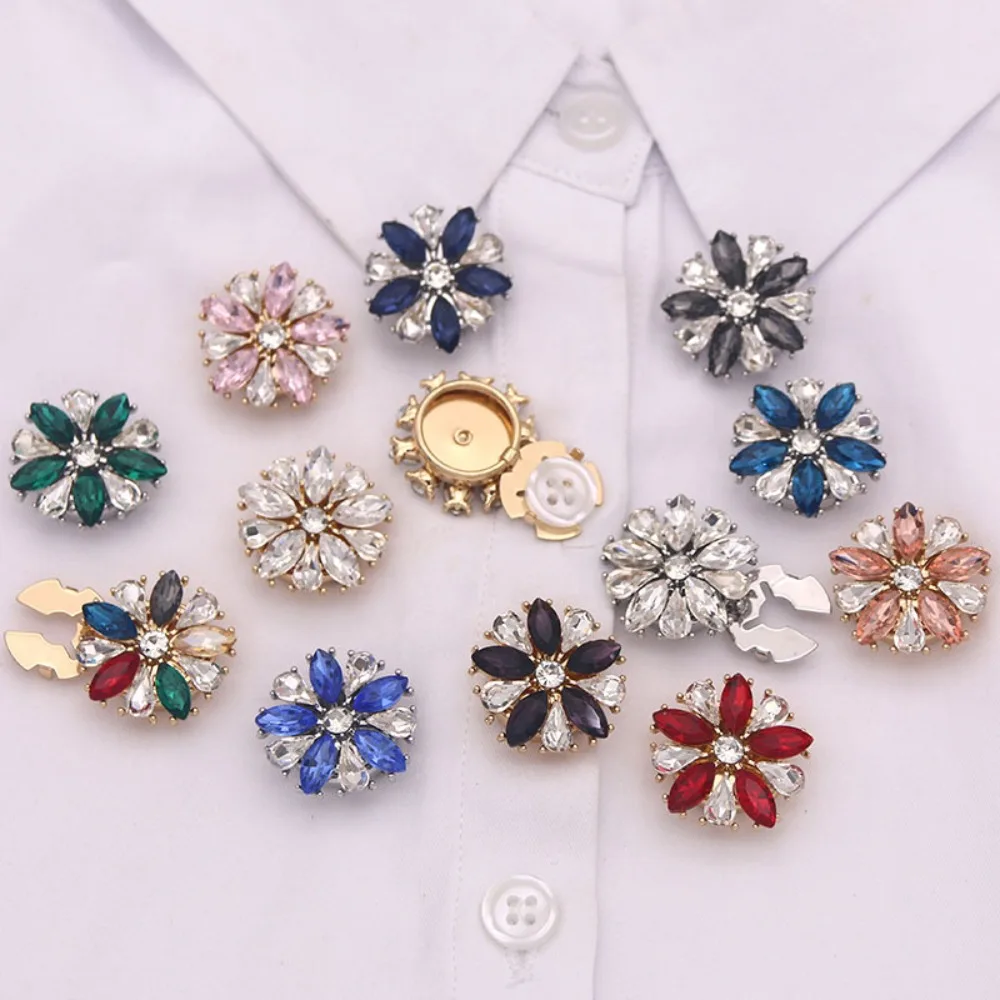 1PCS Rhinestone Decorated Shirt Buttons Colorful Bling Cufflinks for Men Women Fashion Shirt Collar Accessories New Style