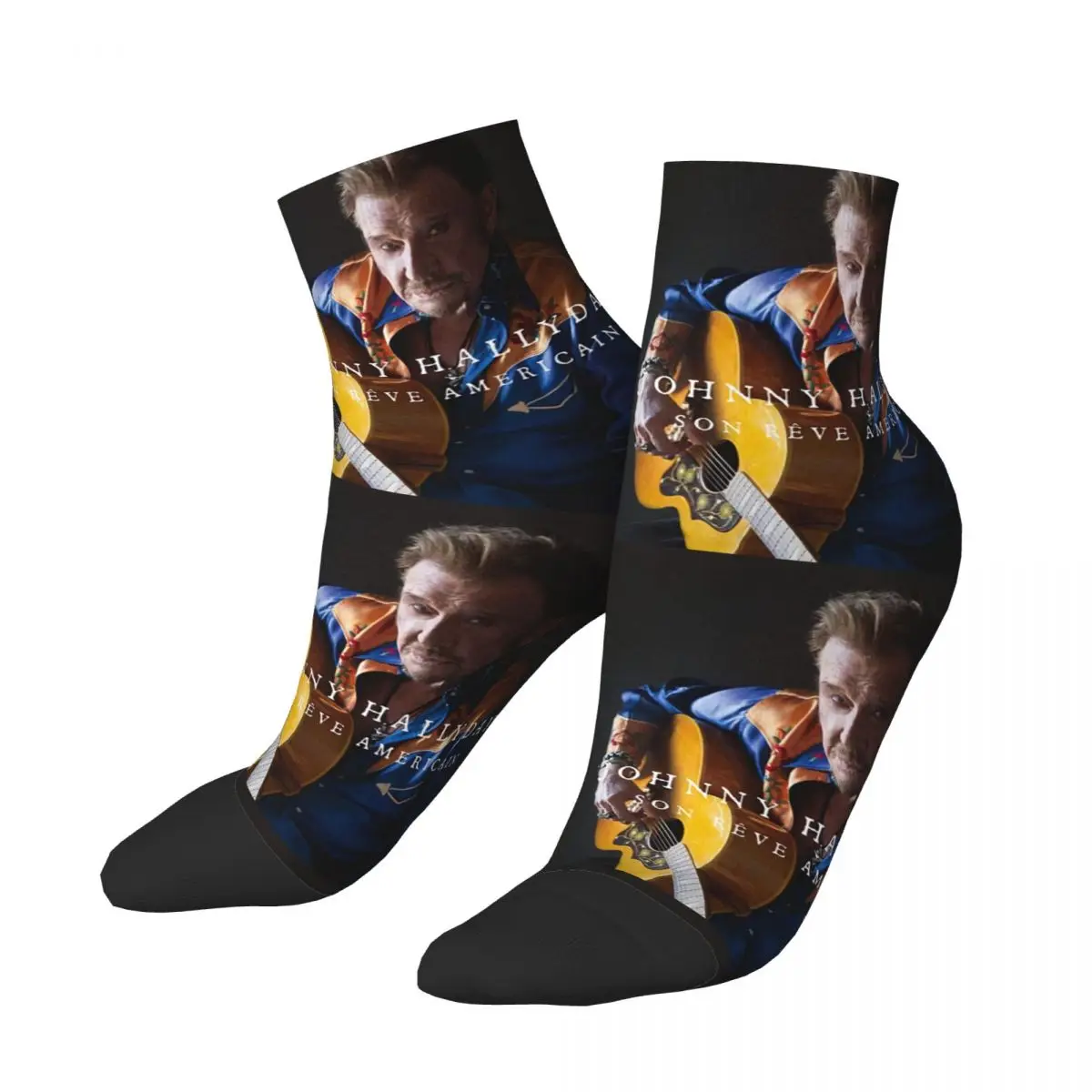 Johnny Hallyday Son Reve Americain Men Women Crew Socks Unisex Kawaii 3D Printing French Rock Singer Dress Socks