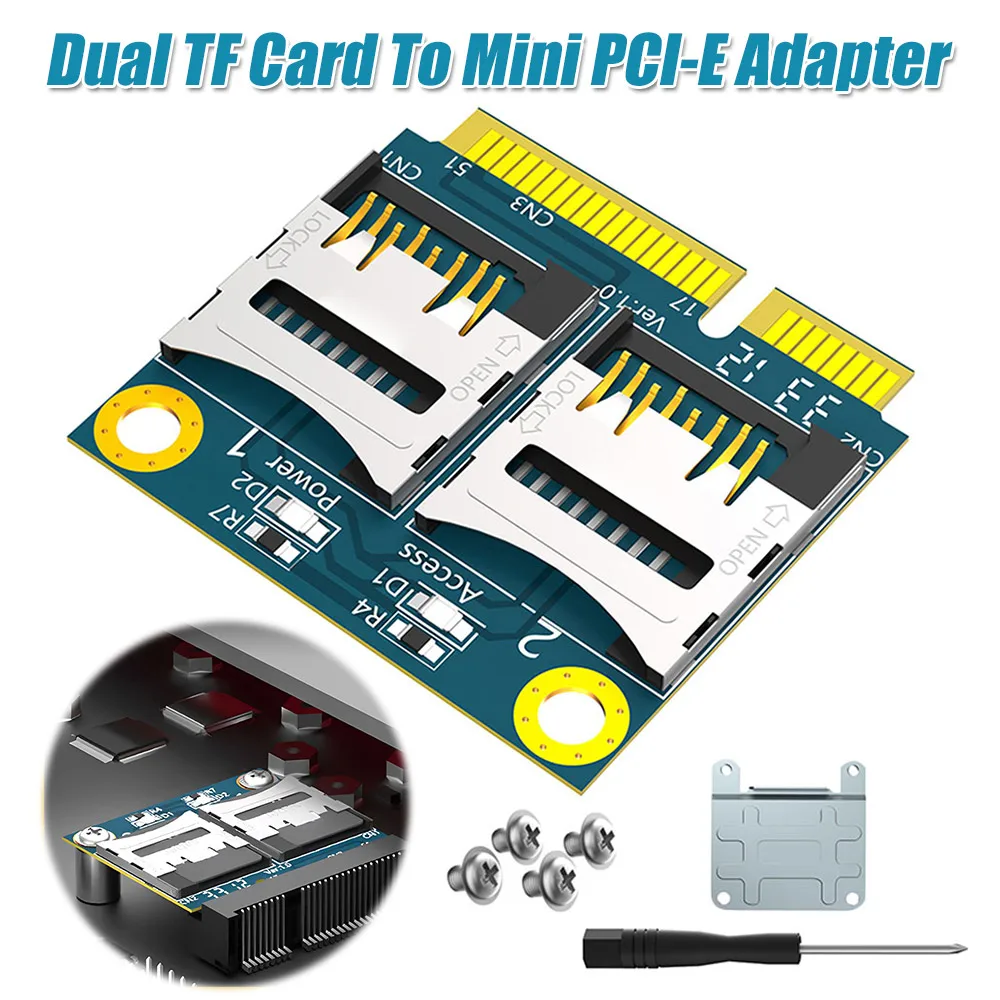 

Адаптер для двух карт TF в слот Mini PCI-E с полукронштейном, адаптер Mini PCI Express, адаптер для чтения карт памяти