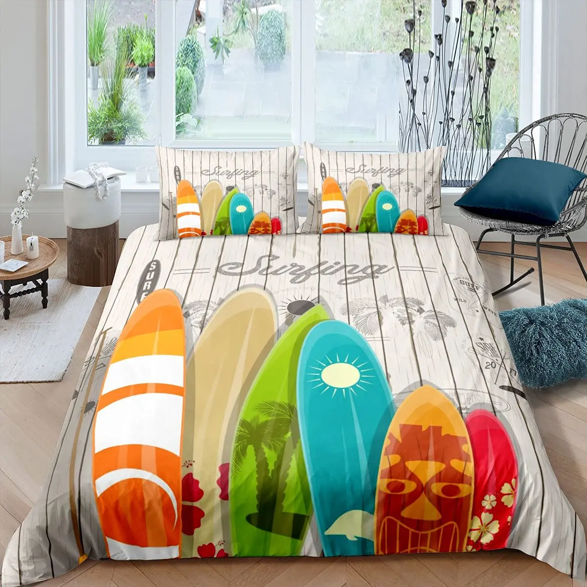 Imagem -04 - Surf Duvet Cover Conjunto Praia Impresso Hawaii Vacation Bedding Conjunto para Mulheres Adultas Girl Tropical Botanical Polyester Comforter Cover