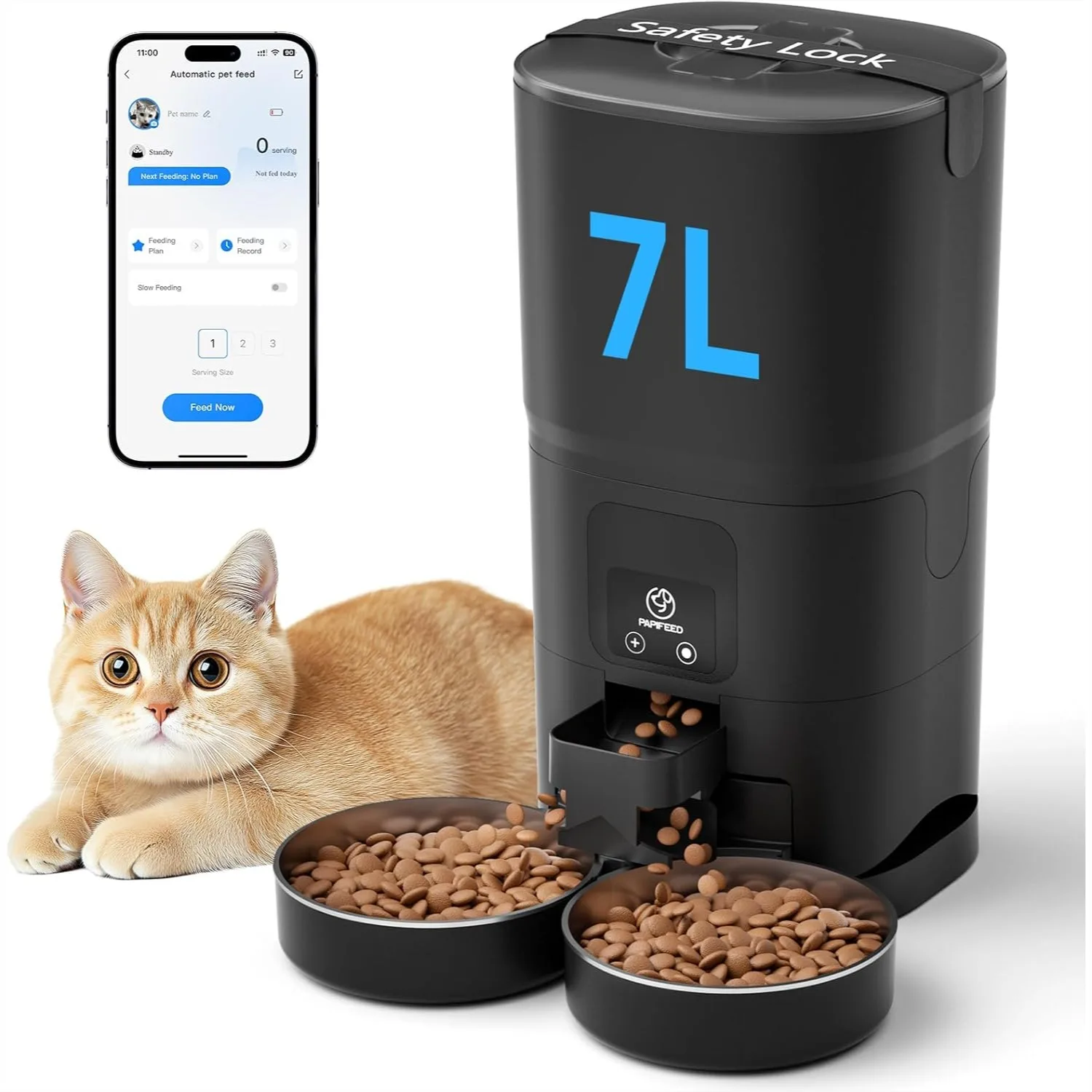 Automatic Cat Feeder 2 Cats, WiFi Cat Food Dispenser with App, 7L Slow Feeder Timed Cat Feeder for Dry Food, 10 Meals/Day, Smart