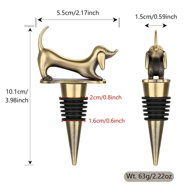 Vintage Lovely Dachshund Wine Stopper Sausage Dog Metal Bottle Stoppers for Kitchen Club Party Wedding Barware Gift Set