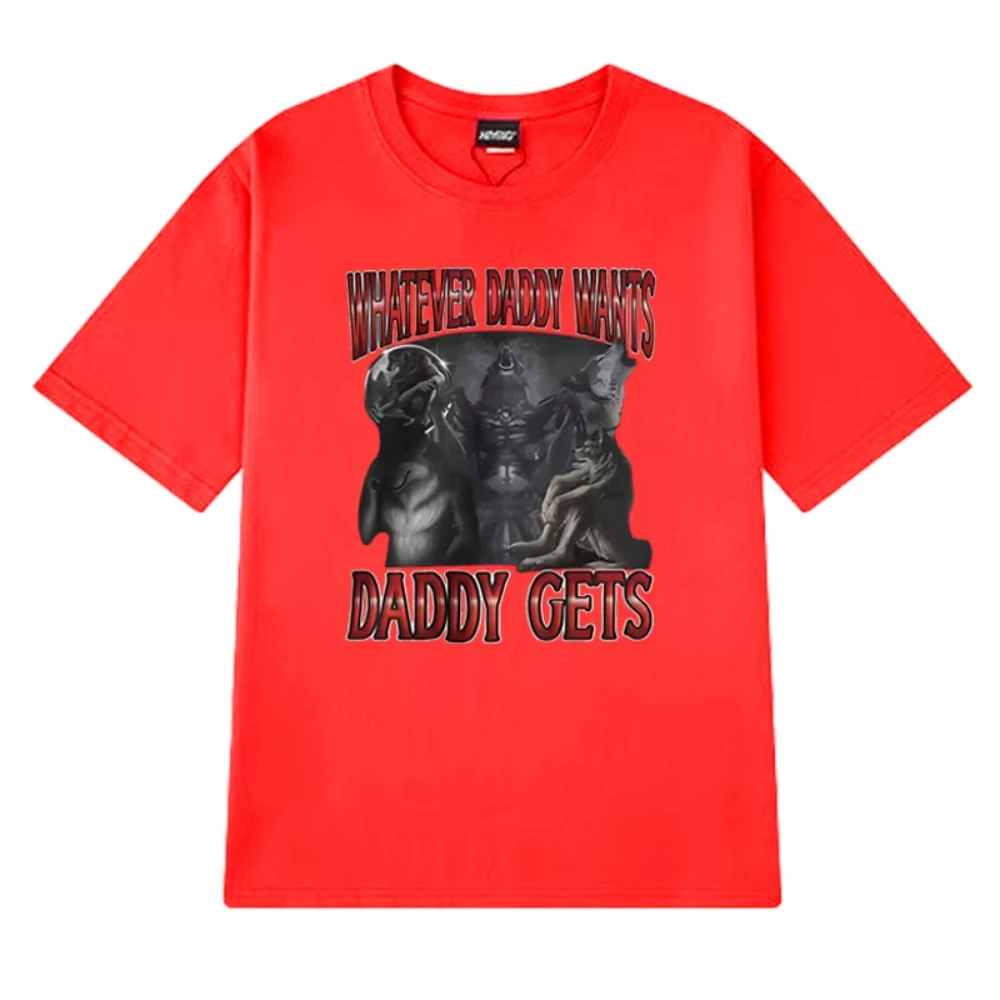 2025 جديد مهما كان الأب يريد الأب يحصل مضحك وولف ميمي الجرافيك تي شيرت الرجال النساء قطنية عالية الجودة للجنسين تي شيرتات قصيرة الاكمام