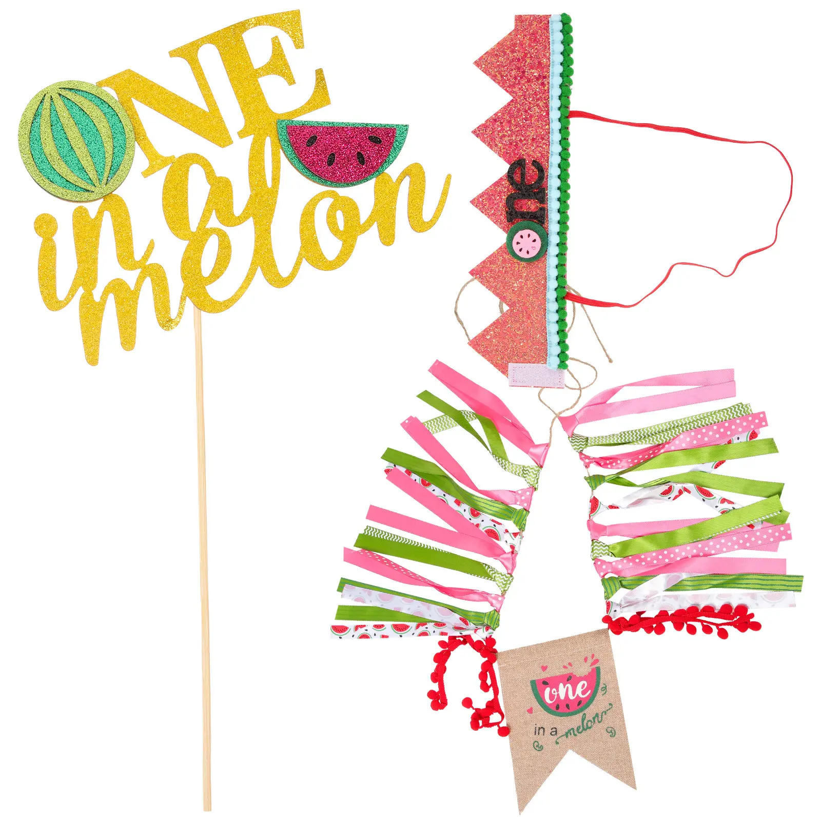 

Набор для украшения на первый день рождения малыша: баннер из премиальной ткани, подвесные украшения, топперы для торта, декор для головных уборов