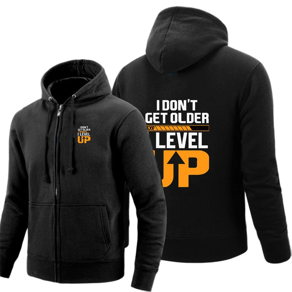 2025 Men's Drawstring Hoodies Spring And Autumn I Don't Get Older I Level up Logo Print Versatile Understated Luxury Coat
