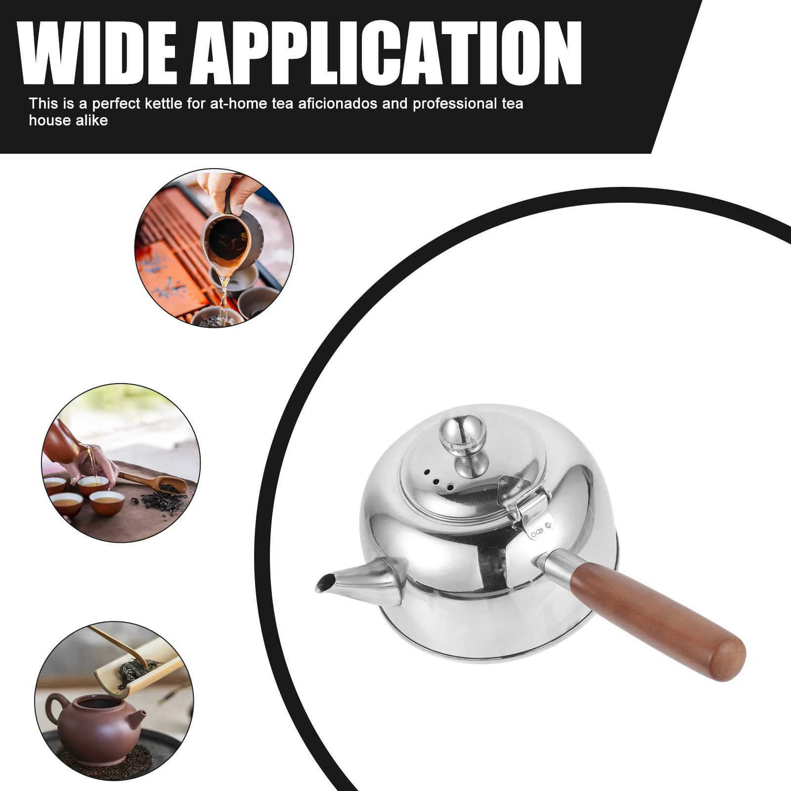 

Stainless Steel Tea Kettle With Strainer Side Handle Cool-Touch Design For Gas Electric Induction Stovetop Kitchen Water