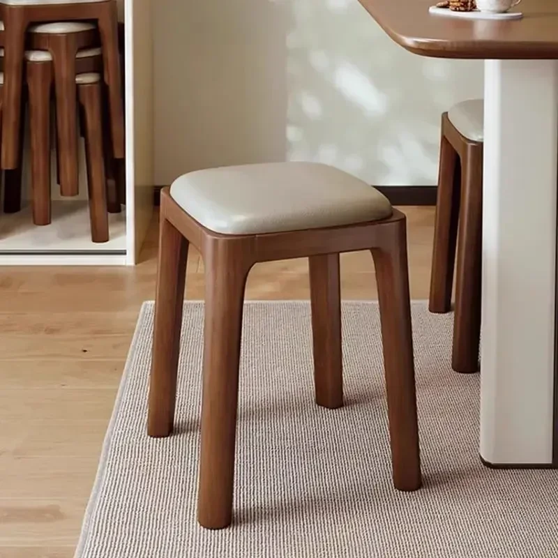 Solid wood stool household stackable soft bag bench sedentary comfortable dining table chair simple modern living room raw