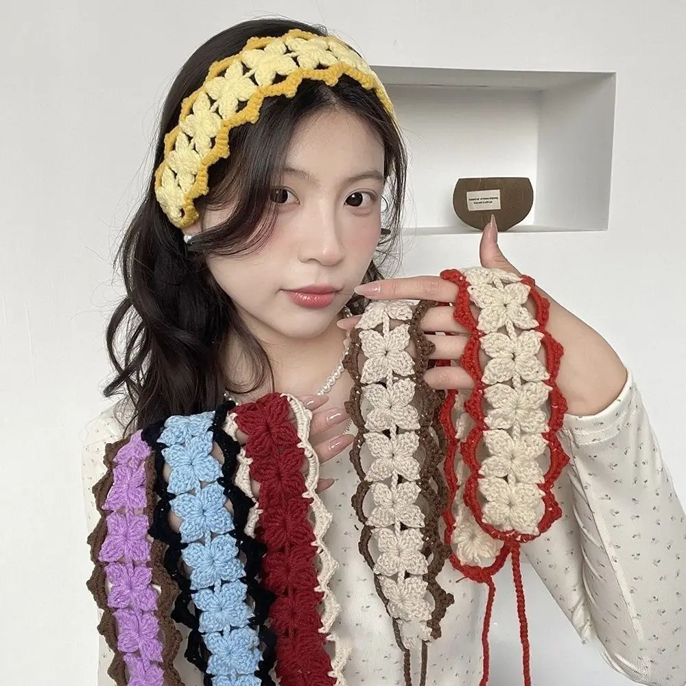 

Ins Knitted Crochet Knitted Headband Candy Colors Hollowed Hair Accessories Head Scarf Women