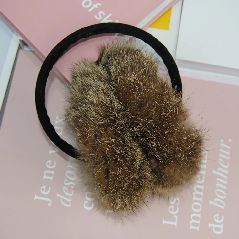 2024 Hot Sell Russian Lady Plush Real Rabbit Fur Earlaps Winter Women Warm Fluffy Rabbit Fur Earmuff Outdoor Female Fur Earflaps