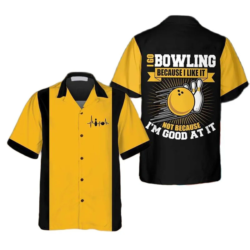 Klassiek Retro Bowlingbal Bedrukt Shirt 2023 Nieuw Hawaiiaans Herenoverhemden Losse Maat Cubaanse Kraag Herenkleding Casual Heren Tops