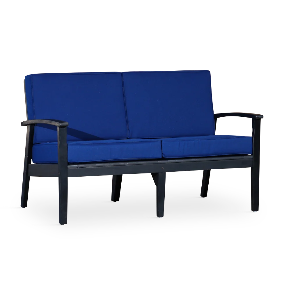 

Eucalyptus Loveseat with Cushions, Espresso Finish, Navy Cushions