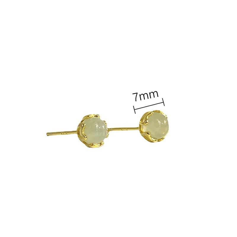 Chinese Style Retro Imitation Jade Small Stud Earrings For Women Exquisite Green Round Bead Earring Elegant Jewelry Gift