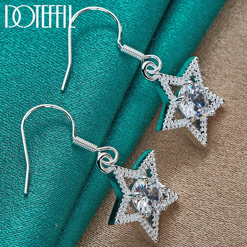 

DOTEFFIL 925 Sterling Silver AAA Zircon Star Drop Earring Charm Fashion Wedding Engagement Party Gift Women Jewelry