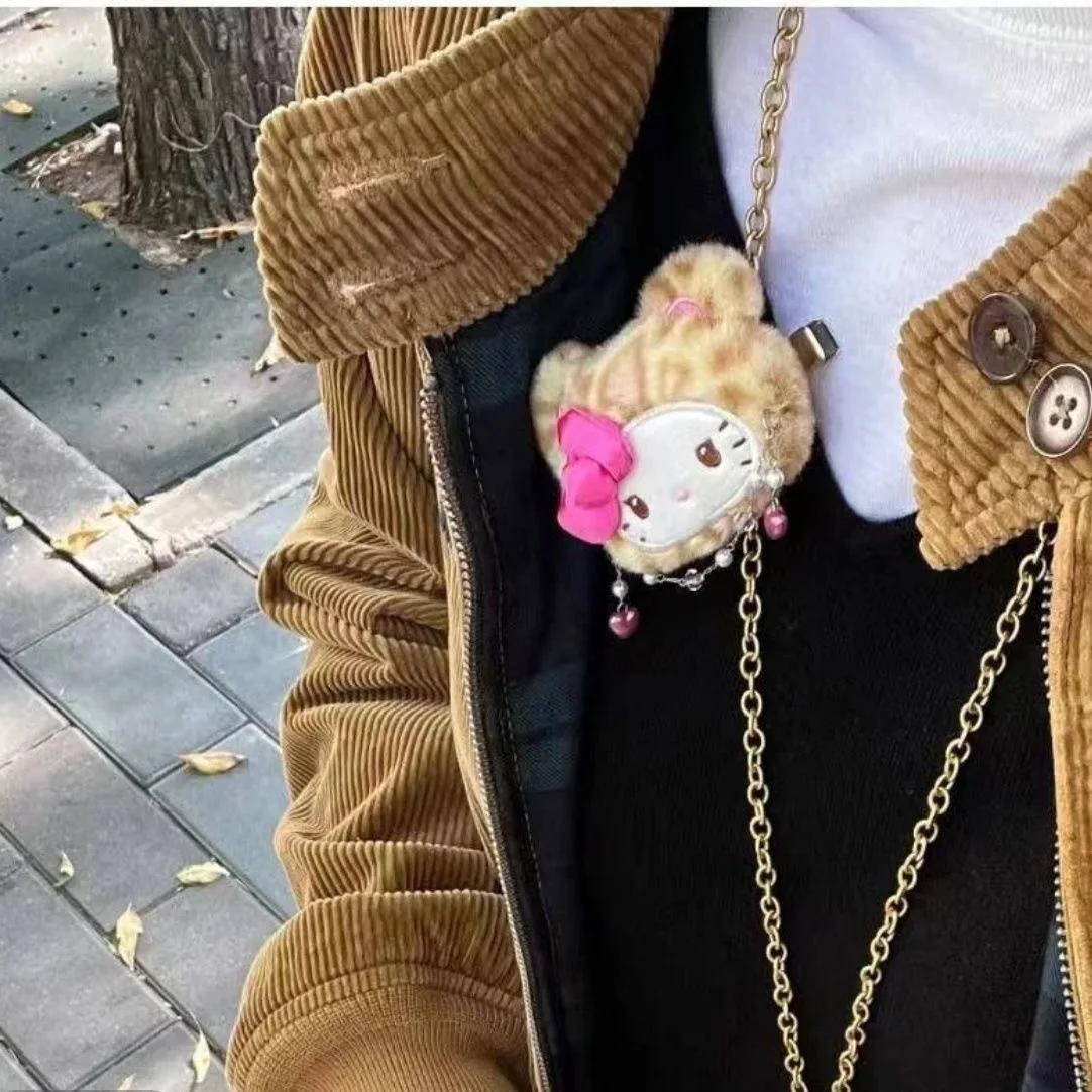 Mignon Hello Kitty en peluche épingle à cheveux imprimé léopard ours série cannelle en peluche épingle à cheveux broche sac à dos accessoires jouet cadeau de noël