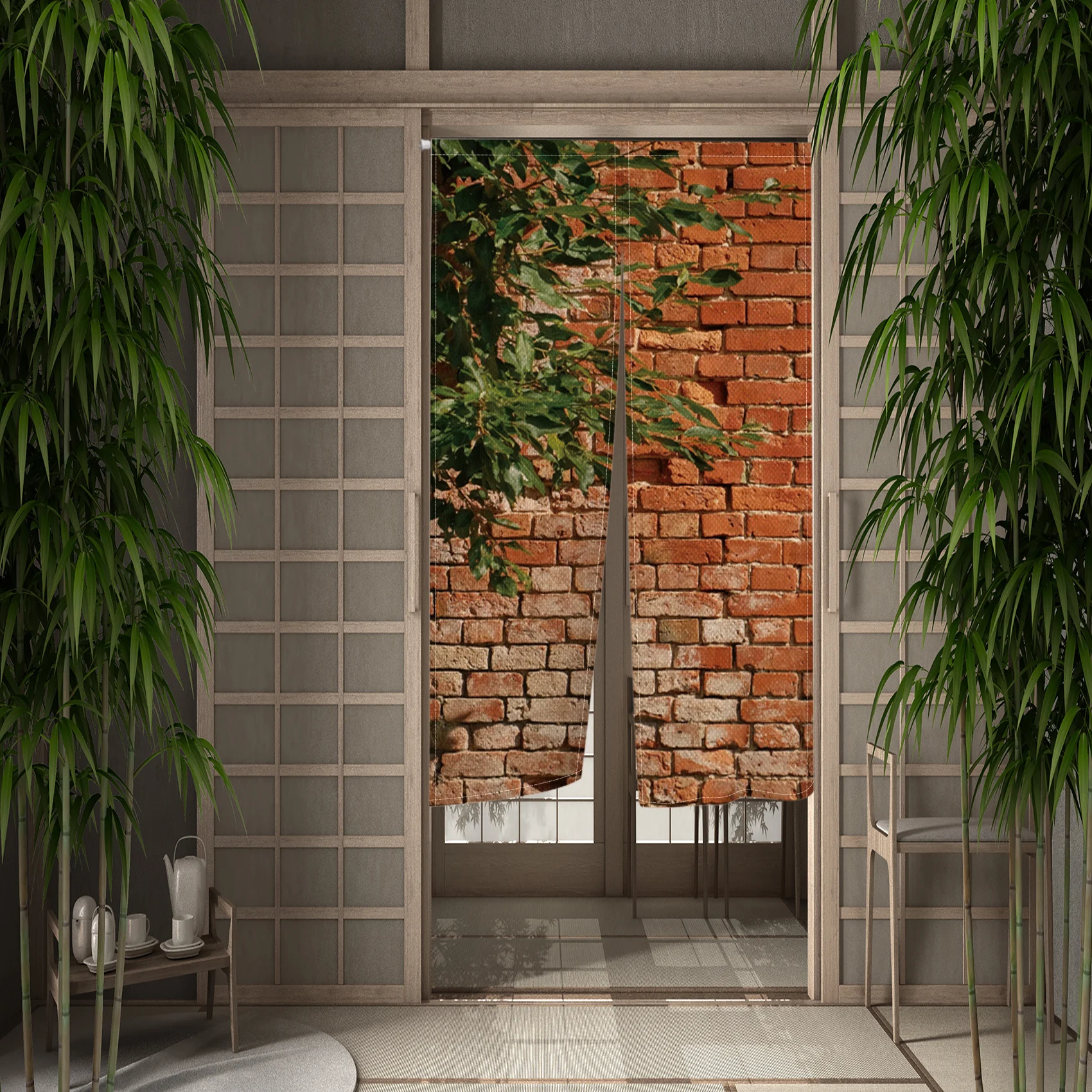 Cortina de puerta de hoja verde, planta Tropical, partición japonesa, cortina colgante, cocina, dormitorio, puerta de entrada, decoración, Cortinas Noren