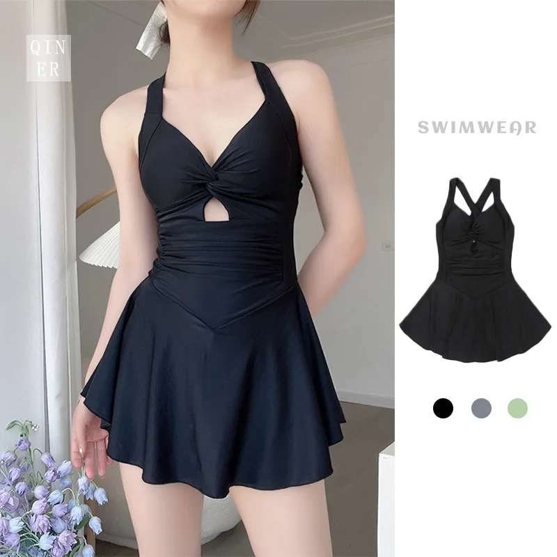 

2024 New Fashion Solid Color Sexy Swimwear Women's One Piece Swimwear Women's Beach Skirt Swimwear Summer and Autumn E903