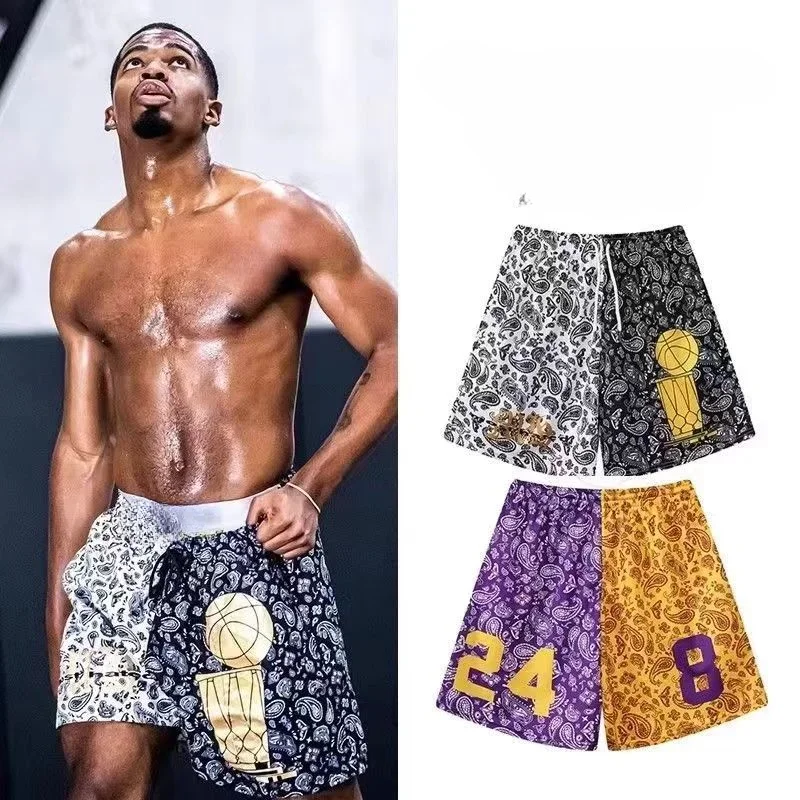 Boutique Trendy Brand American Basketball Shorts Cashew Flower Retro Kobe Four Points But Knee Training Fitness Pants No. 24