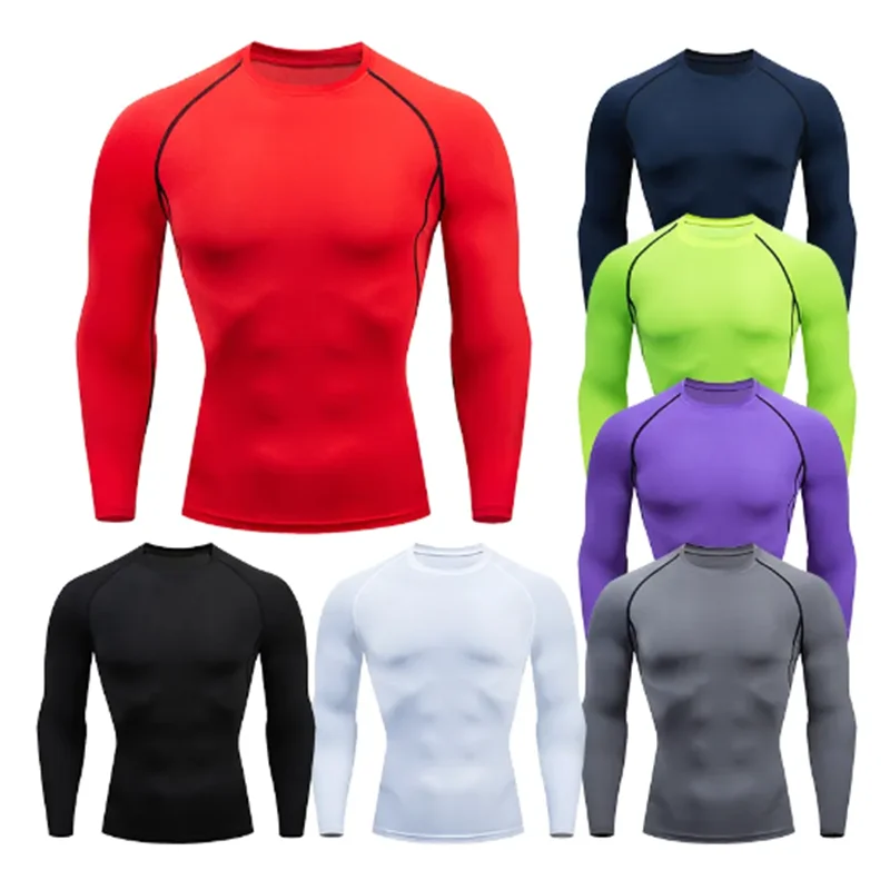 Compression Tops Gym T Shirt Men Fitness Tight Rashgad Bodybuilding Sports T-Shirt Quick Dry Running Long Sleeve