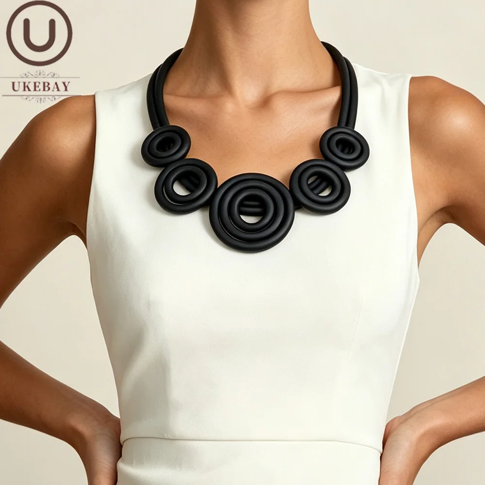 Ukebay Geometric Statement Circle Pendant Rubber Necklaces Women Minimalist Par…