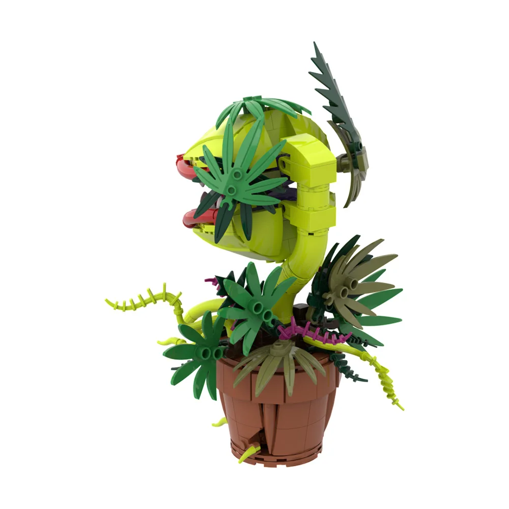 MOC Horror Piranha Model Building Blocks Crazy Flower Shop Green Alien Piranha Plant Potted Assembly Brick Toy Halloween Gift