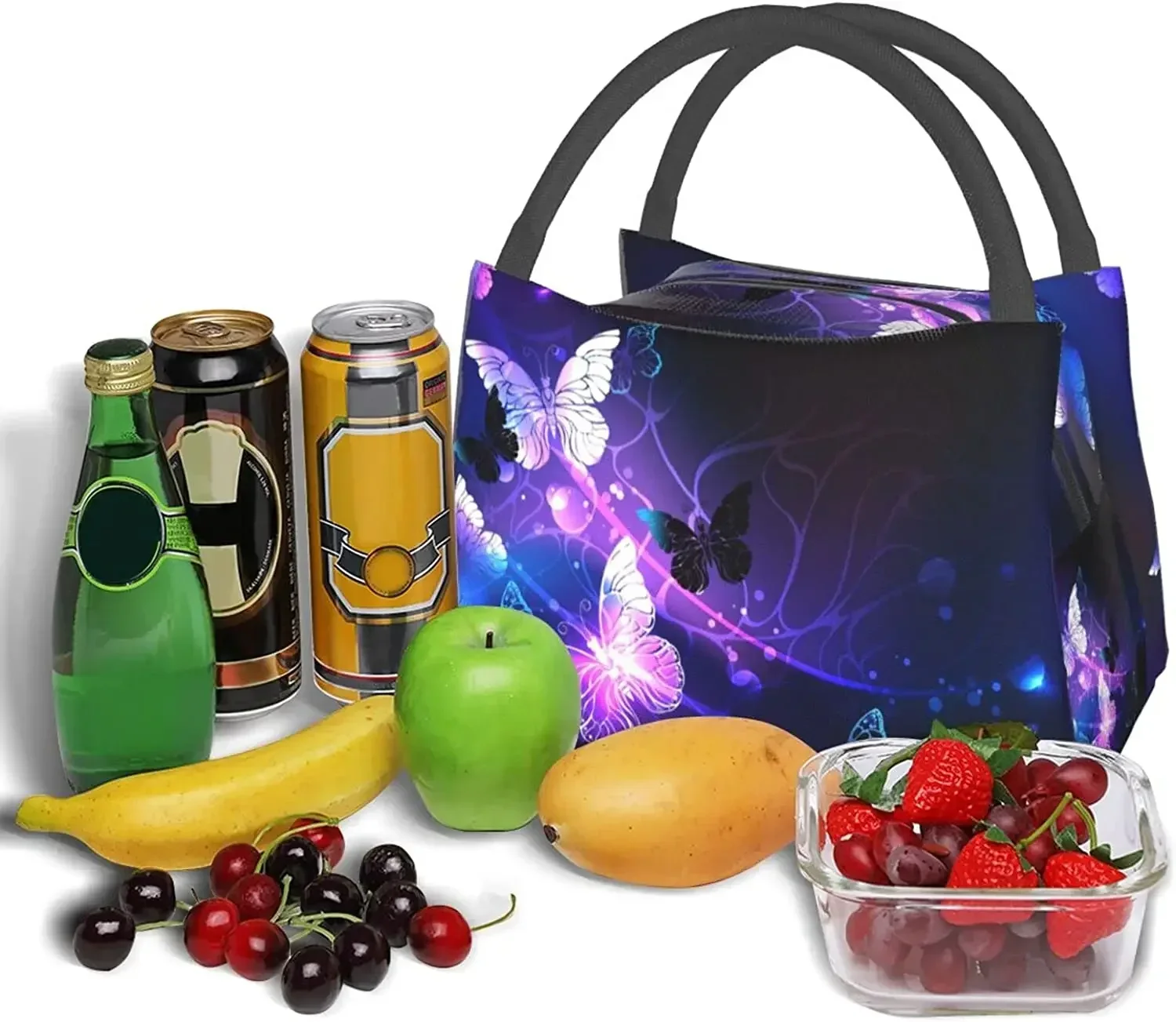 

Background with Night Butterflies Lunch Bag Insulated Tote Bags Foldable Reusable Insulated Bento Bag for Office Picnic Travel