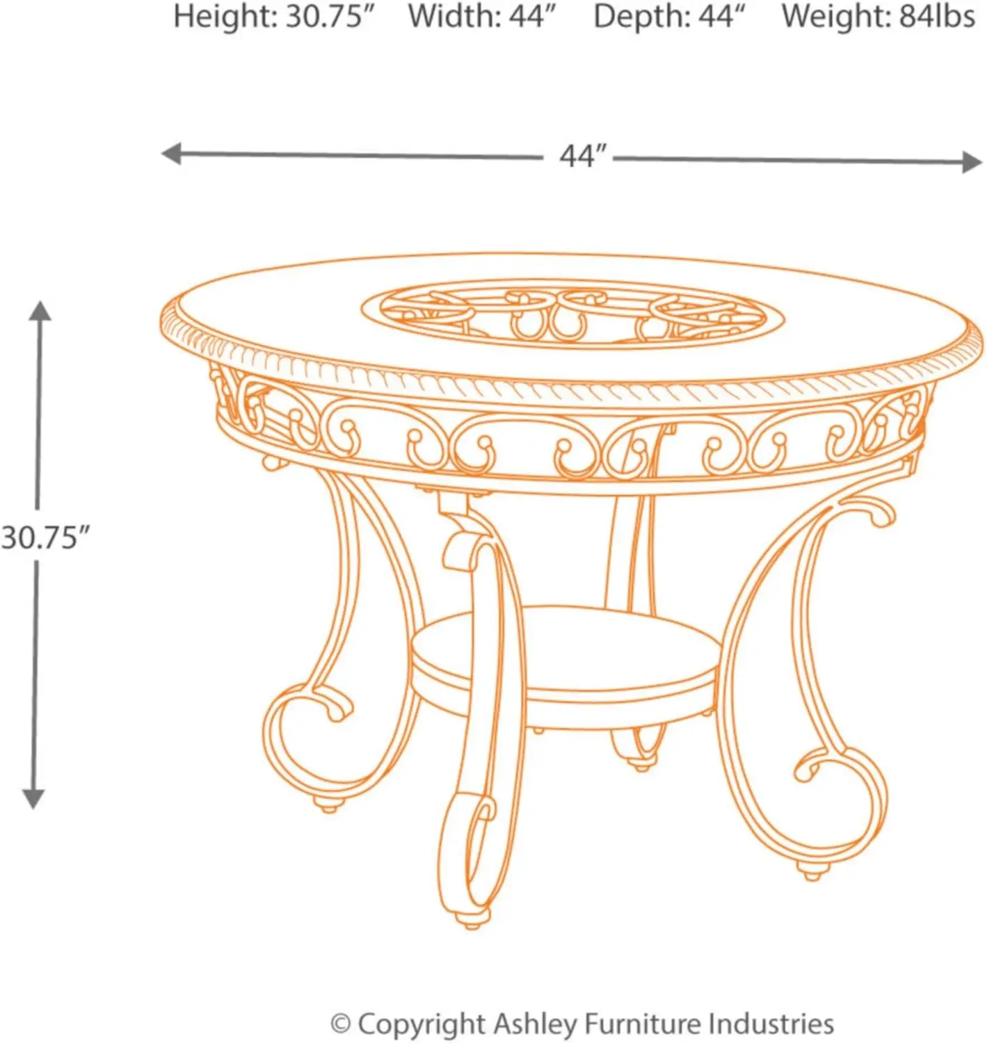 Mesa de comedor redonda de 45 ", diseño de firma de Ashley Glambrey Old World, color marrón