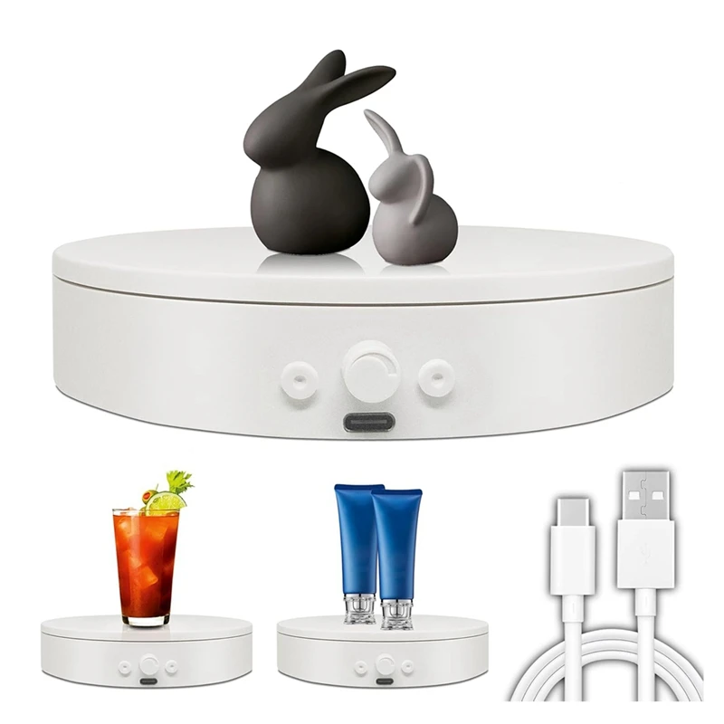 Rotating Display Stand With USB Power Cable, Mute Rotating Turntable 5.9 Inch 11Lb Load, Adjustable Speed And Direction