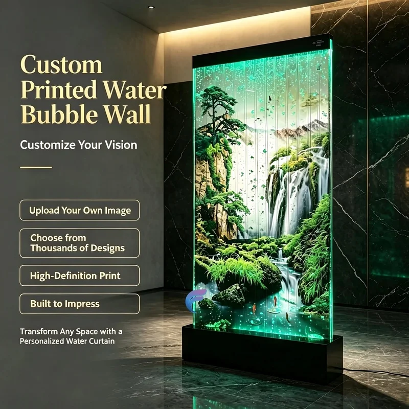 custom.Modern Acrylic Wall Mounted RGB LED Bubble Fountain with Wireless Remote Rectangle Living Room Home Decor