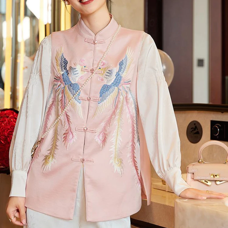 

Chinese Clothes for Women Traditional Cheongsam Dress Tops Vest Retro Embroidered Zen Tea Hanfu Qipao Blouse Shirt Tang Jackets