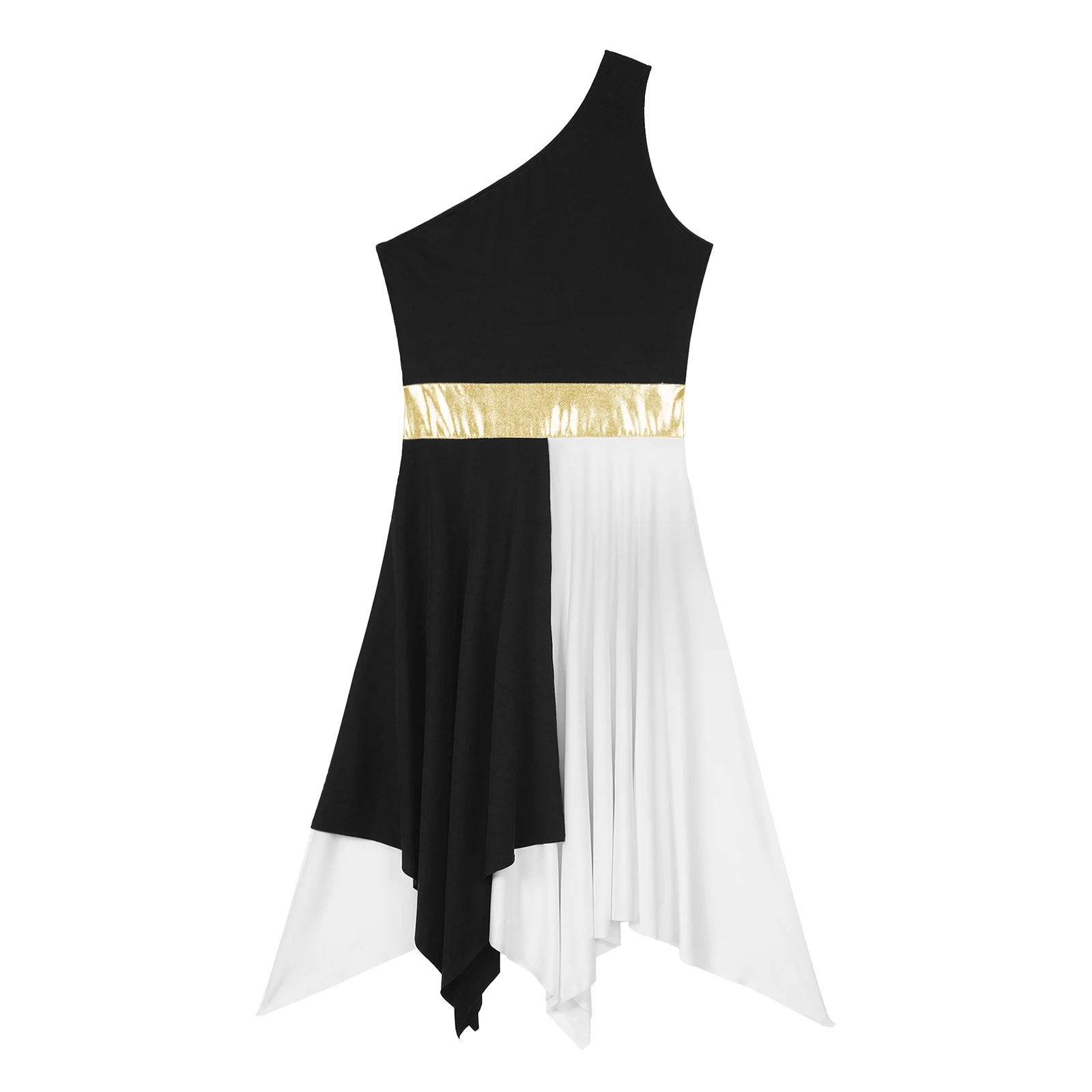 Vestido de baile lírico para mujer, ropa de baile de un hombro, bloque de Color, bailarina, fiesta, baile de graduación, coro, salón de baile, Vals, ropa de actuación