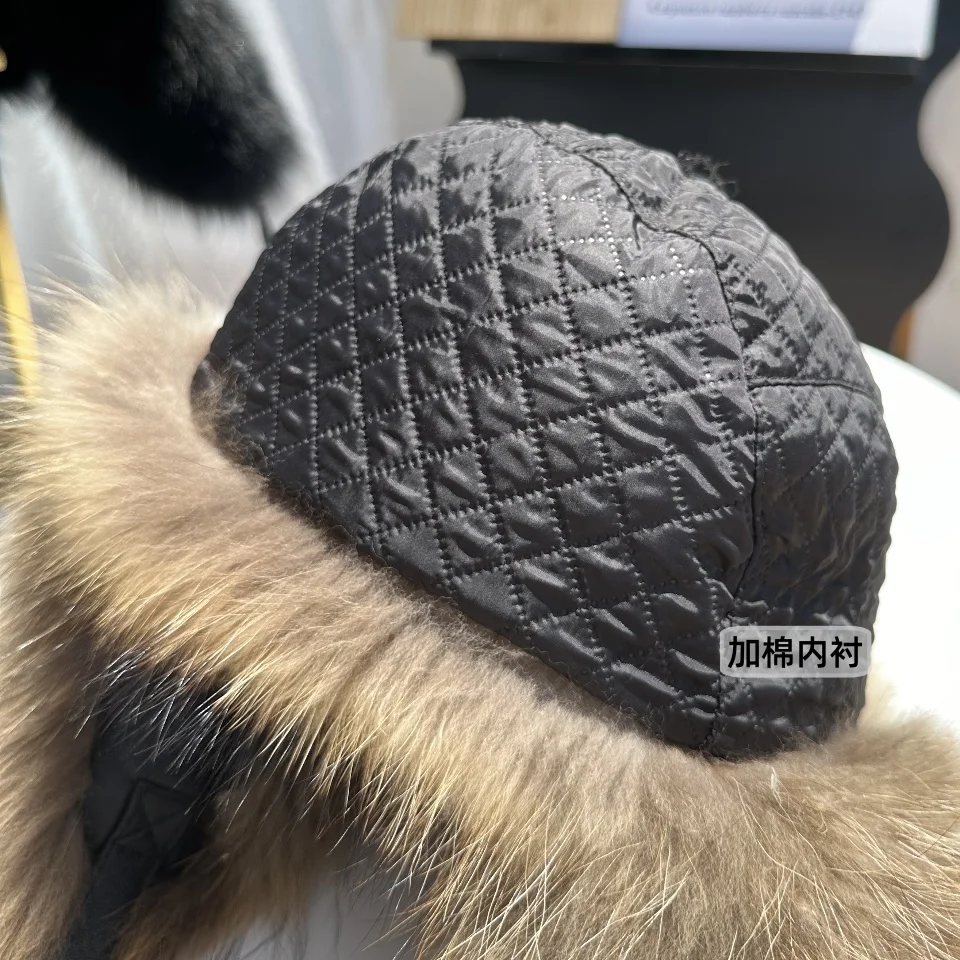 New 100% Genuine Fox Fur Ear-Protecting Hat Men Real Raccoon Fur Hat Women Winter Warm Fur Real Sheep Leather Snow Hat