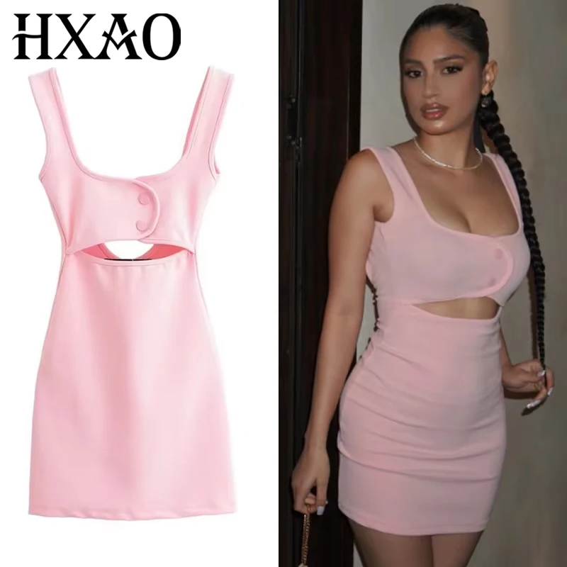 HXAO-Vestidos cortos recortados para mujer, vestidos de fiesta lisos sin mangas de verano 2021, vestido veraniego con espalda descubierta, vestido de noche antideslizante para mujer